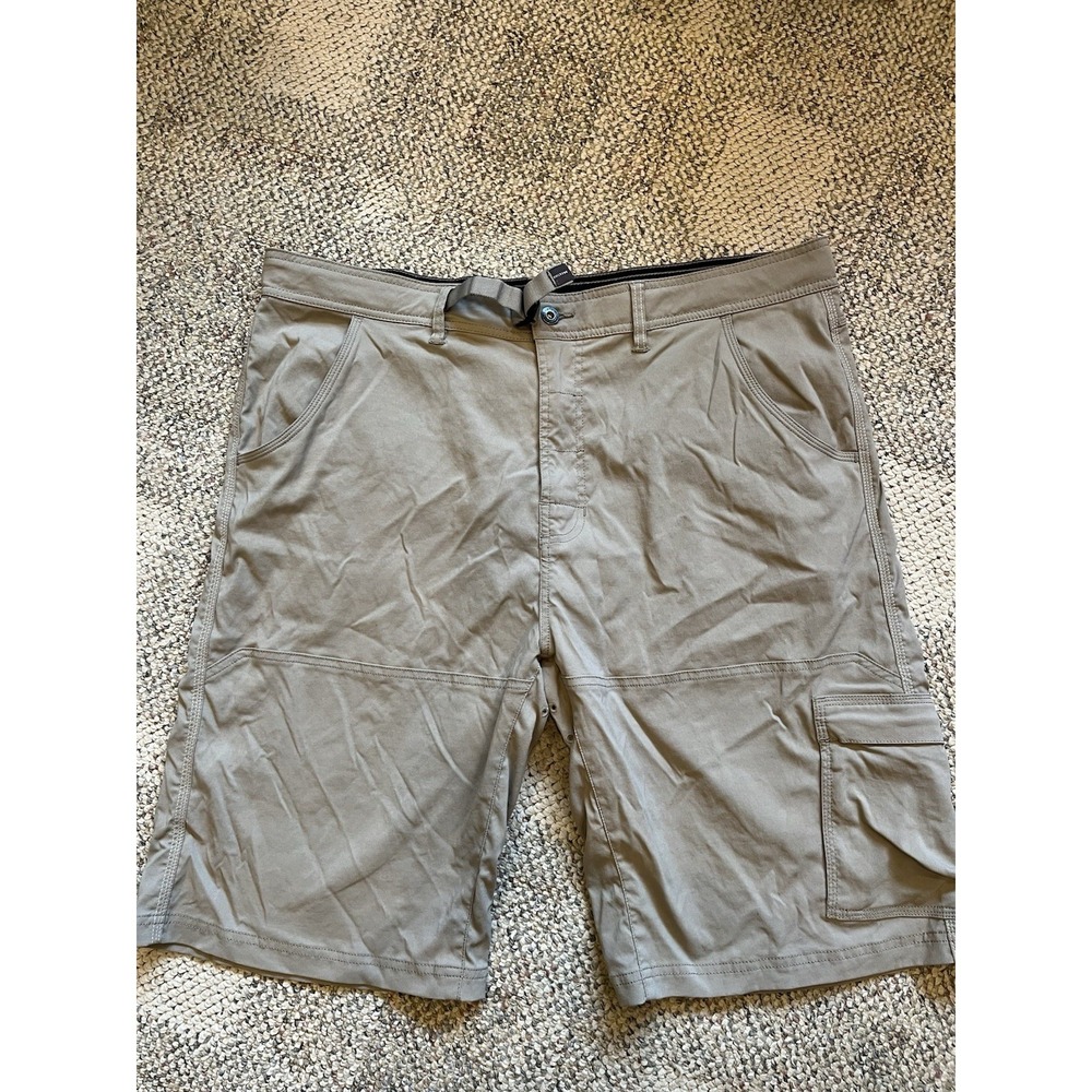 Prana Breathe Shorts Men 42x 12 Brown Beige Hiking Inseam Cargo